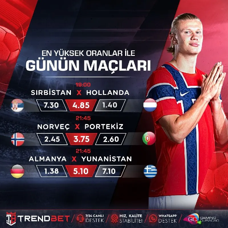 ⬇️ #TrendBet 'ten Günün En Heyecanlı Maçları ⬇️ 🕒 19:00 - Sırbistan ⚔️ Hollanda 🕒 21:45…