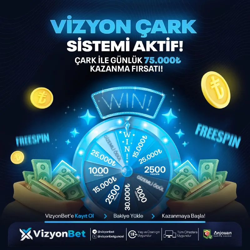 🔹 Vizyon Çark Sistemi Aktif ! 🔹 Her Dönüşte Yüksek Kazançlar, Her Dilimde Ayrıcalıklı…