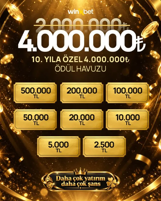 💸 10. Yılın Ödülü Tam 4 MİLYON! 😎 Sen de Winxbet'in 10. yılına eşlik et, 2 katına çıkan…