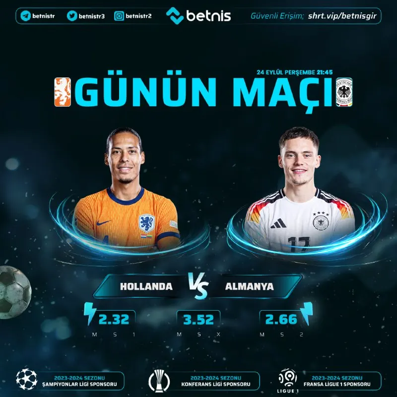 🔔 Günün En Çok Beklenen Maçı! 📅 Tarih: 21:45 ⚽️#Hollanda 🆚 ⚽️#Almanya 🎁GÜNLÜK 1000₺'YE…