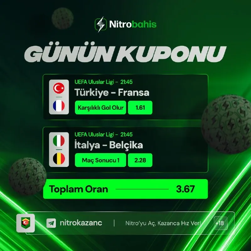 🎫 GÜNÜN KUPONU HAZIR! 🇹🇷 Türkiye - Fransa | Karşılıklı Gol Olur 📊 Oran: 1.61 🇮🇹 İtalya…