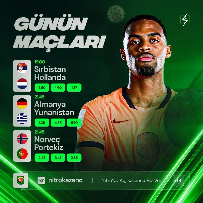 🔥 GÜNÜN MAÇLARI VE ORANLARI HAZIR! 🔤 🕙 Hollanda ve Almanya net favori. Norveç Portekiz…