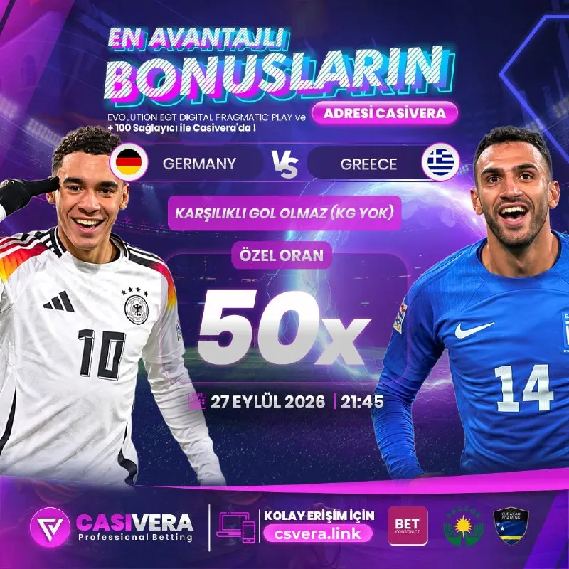 🏆 ULUSLAR LİGİ ALMANYA-YUNANİSTAN KARŞILAŞMASINA 50x ÖZEL ORAN CASİVERA'DA ! 💰 Bahis…