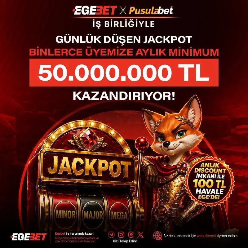 ➕EGEBET VE PUSULABET İŞ BİRLİĞİ İLE EGE JACKPOT’TA AYLIK 50.000.000 TL HAVUZ! 🔥GÜNDE…