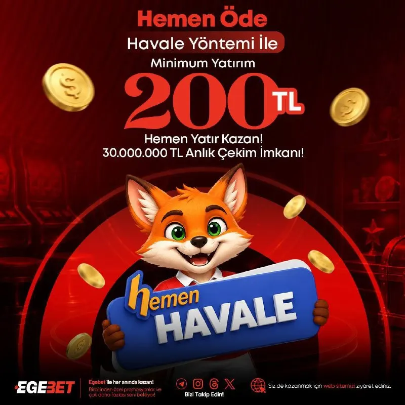 💰EGEBET’TE HEMEN YATIR HEMEN KAZAN! 🤩Hemen Havale yöntemi ile minimum 200 TL yatırım…