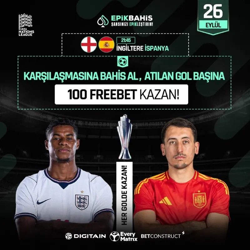 😍😍😍😍😍😍 İLE HEDİYE FREE BET YAĞMURU DEVAM EDİYOR! ⚽️ İngiltere 🫠 İspanya karşılaşmasına…