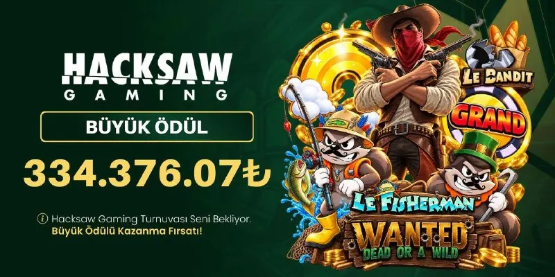 🥳 BÜYÜK ÖDÜL SAHNEDE! 💰 334.376,07₺ ödül havuzuyla Hacksaw Gaming Turnuvası seni…