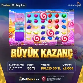 🔥50 TL BAHİS İLE 100.210,00 TL KAZANÇ🔥 Şanslı BetBey üyemiz Sweet Bonanza 2500 oyununda…
