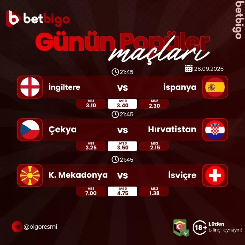 ⚽️🐆🐆🐆🐆🐆 ⚽️ ⚽️ 🐆🐆🐆🐆🐆🐆🐆 ⚽️ 📆 BetBigo'da Günün Maçları heyecan dolu! 🔥 BetBigo dünyanın dört…