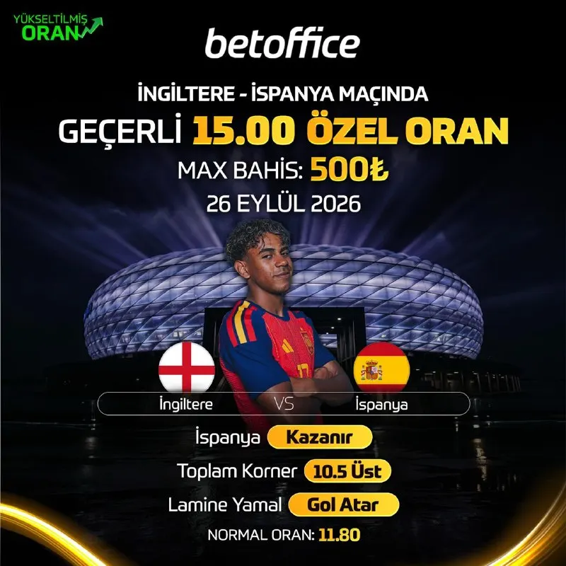 🏆 BetOffice'te Günün UEFA Uluslar Ligi Maçına Özel Yükseltilmiş Oran! ⚽ İngiltere 🆚…