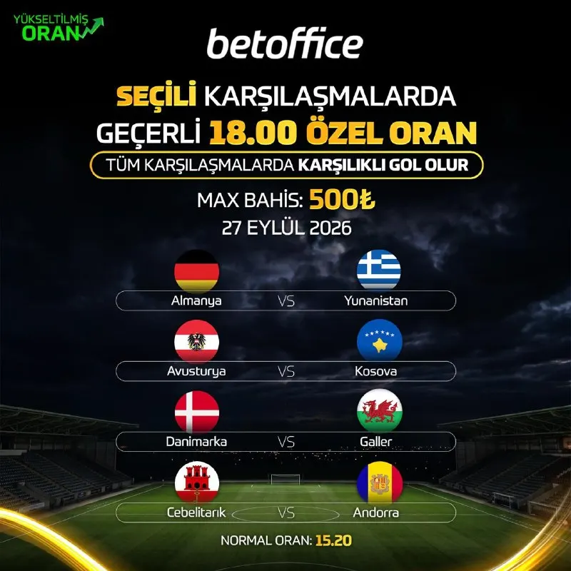 🏆 BetOffice'te Günün Maçlarında Oranlar Yükseldi! ⚽ Almanya 🆚 Yunanistan ⚽ Avusturya 🆚…