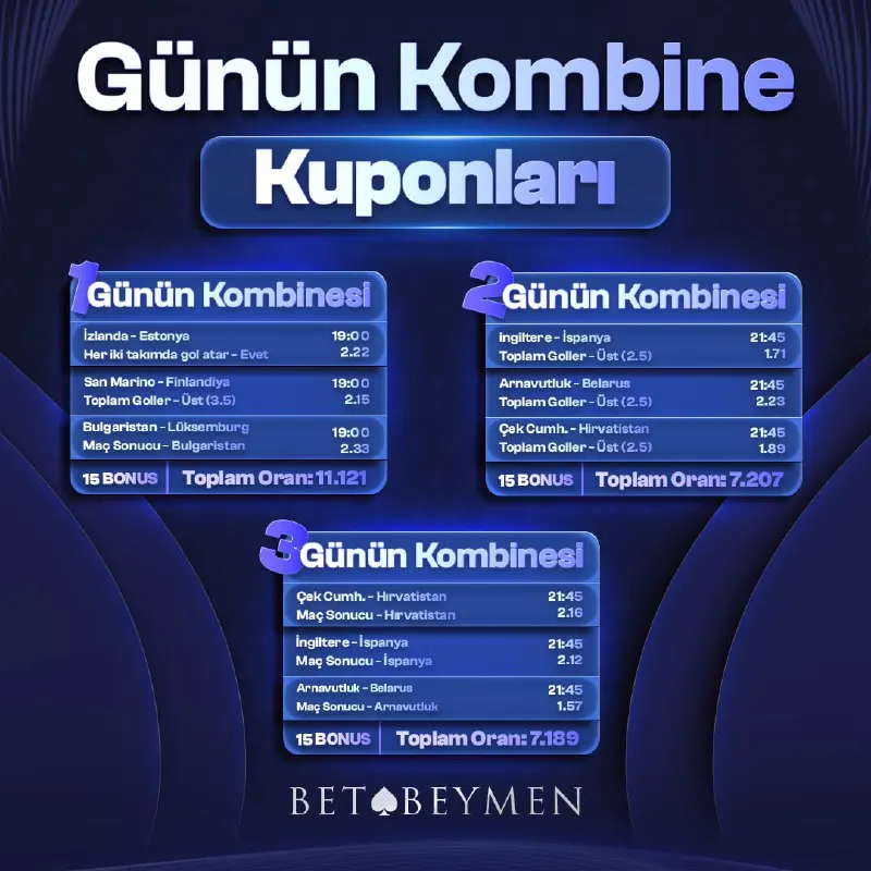 🎫 Günün Maçlarına Özel Avantajlı Kombine Kuponlar Betbeymen’de! 🔝 Sen De Kombineni Yap…
