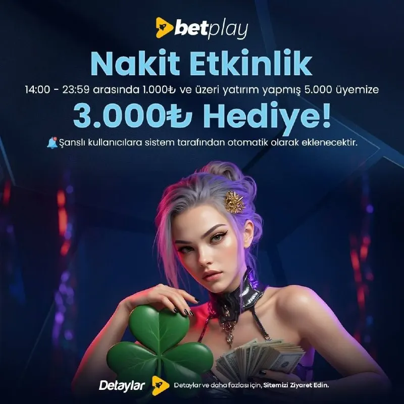 🔥 Betplay'de Nakit Ödül Zamanı!🔥 ⏰ 14:00 - 23:59 Arası 1000₺ Ve Üzeri Yatırım Yapan ⬇️ ☄️…