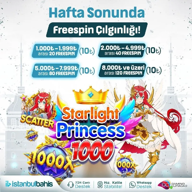 🏆 #İstanbulBahis'te Hafta sonunda Freespin Çılgınlığı ⁉️ ➡️1.000₺ - 1.999₺ Yatırıma 🔢🔢…