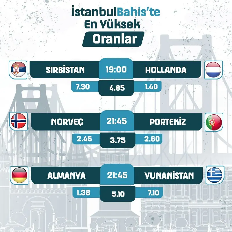 ⬆️ #İstanbulBahis 'te Günün En Heyecanlı Maçları ⬇️ 🕒 19:00 - Sırbistan ⚔️ Hollanda 🕒…