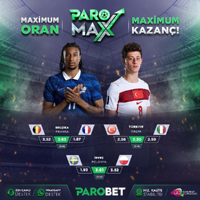 ⬆️ #ParoMax Oranlarıyla Günün En Zorlu Maçları ⬇️ 🕒 21:45 - Belçika ⚔️ Fransa 🕒 21:45…