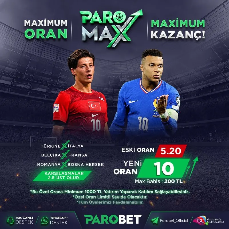 📈 ParoMax Oranlarıyla Dev Karşılaşmalar Kazandırmaya Hazır☄️ ⚽️ Türkiye ❌ İtalya ⚽️…