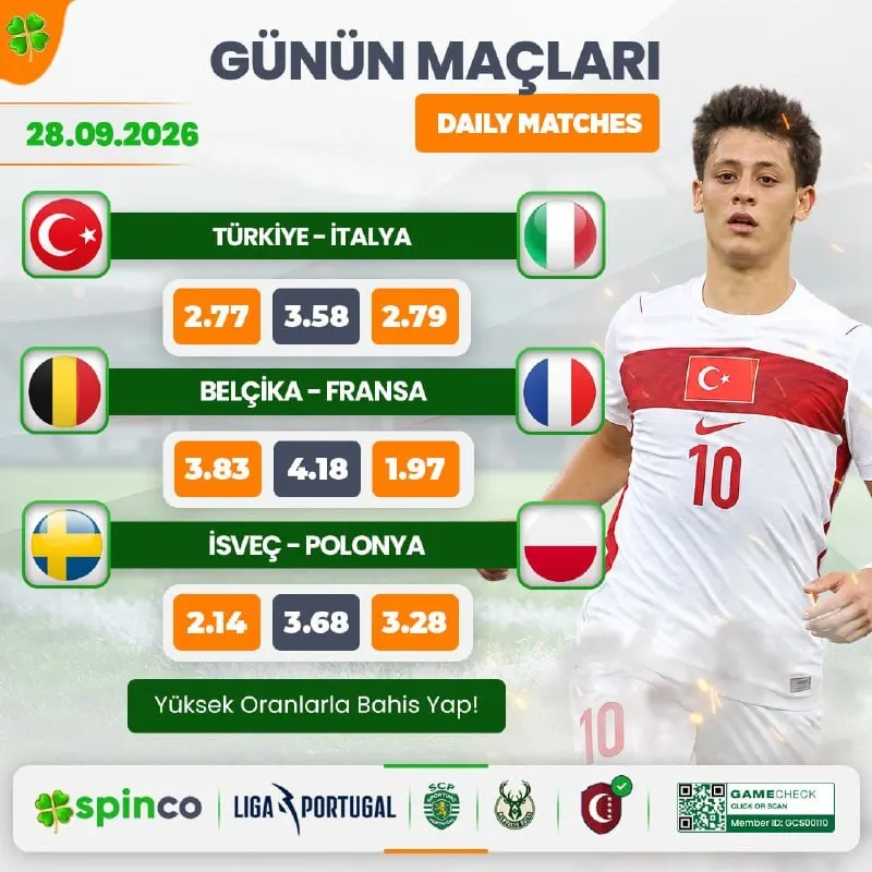 ❗️ Günün Popüler Futbol Karşılaşmaları Ve Cazip Oranları SpinCo'Da ☀️ Kazanç Dolu Bir…
