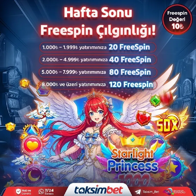 💥 #TaksimBet'te Hafta Sonu Freespin Çılgınlığı ⁉️ 🆙1.000₺ - 1.999₺ Yatırımınıza 🔢🔢…