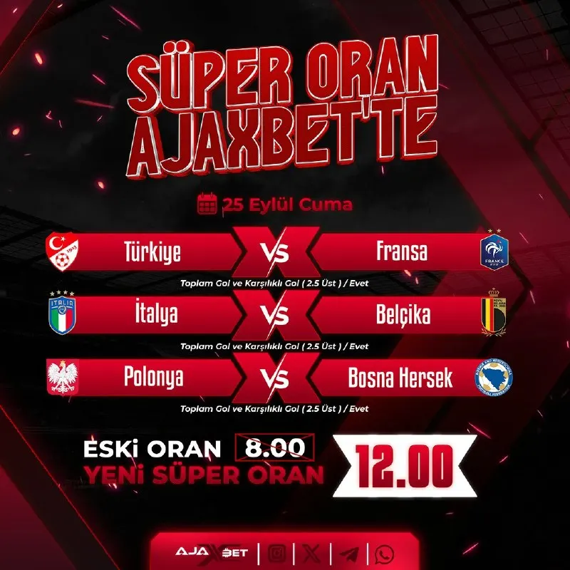 ✨ SÜPER ORAN SİZLERLE ✨ ⚽️ 12 . 00 ⚽️ 💥 EK YATIRIM ŞARTI YOK ! 🤩🤩🤩 Toplam Gol ve…