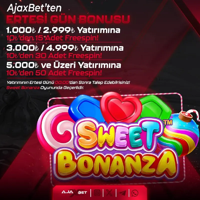 E R T E S İ G Ü N B O N U S U ÖDÜLÜN SWEET BONANZA'DA 🍭 ♥️1.000₺ – 2.999₺' ye → 15…