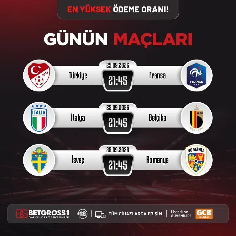 ⚽️ GÜNÜN MAÇLARI ⚽️ 👟 En yüksek oran seçenekleri ile günün maçları BETGROSS'ta sizleri…