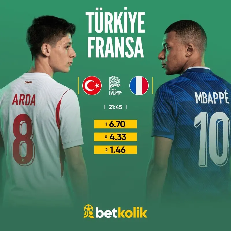 💥 Son Dakikalar 💥 ⚽️Türkiye 🆚 Fransa⚽️ 💚 Betkolik’te yüksek oranlarla oynamanın tam…