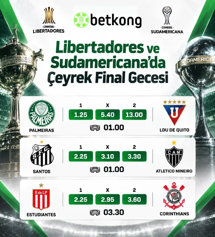 🤙 Samba Gecesi BetKong'da Başlıyor! 🏆 Libertadores ve Sudamericana'da Çeyrek Final…