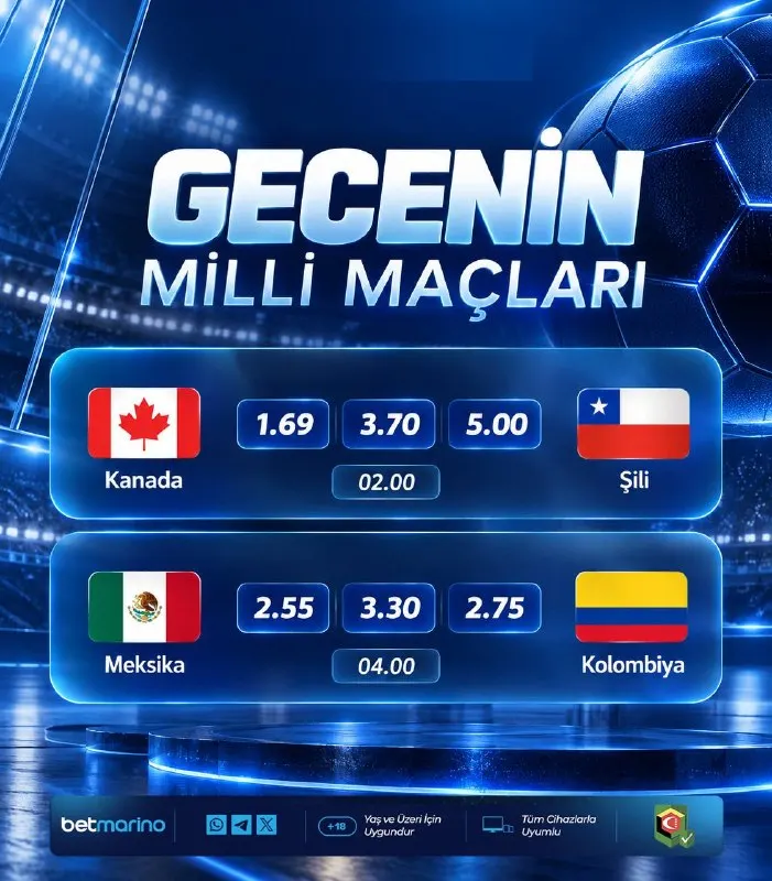 🖤🖤🖤🖤 🌙 Gecenin Milli Maçları ⚽ Kanada VS Şili ⚽ Meksika VS Kolombiya 🔥 Milli takımlar…