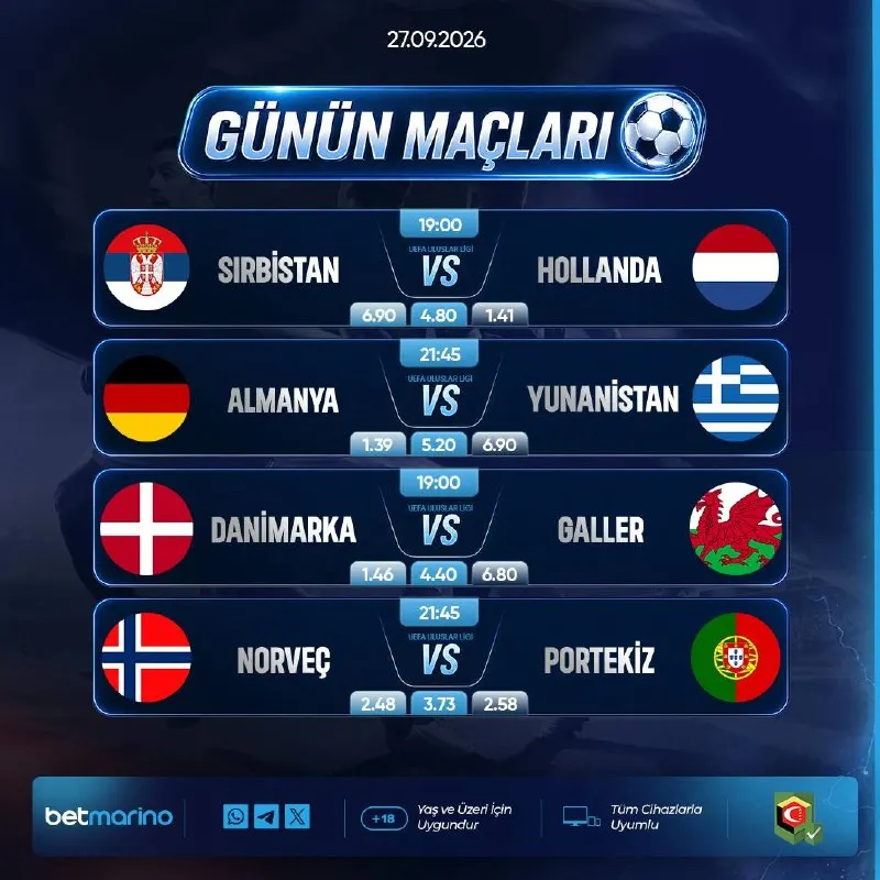 🖤🖤🖤🖤 Günün Öne Çıkan Maçları ⚽ Sırbistan VS Hollanda ⚽ Almanya VS Yunanistan ⚽ Danimarka…