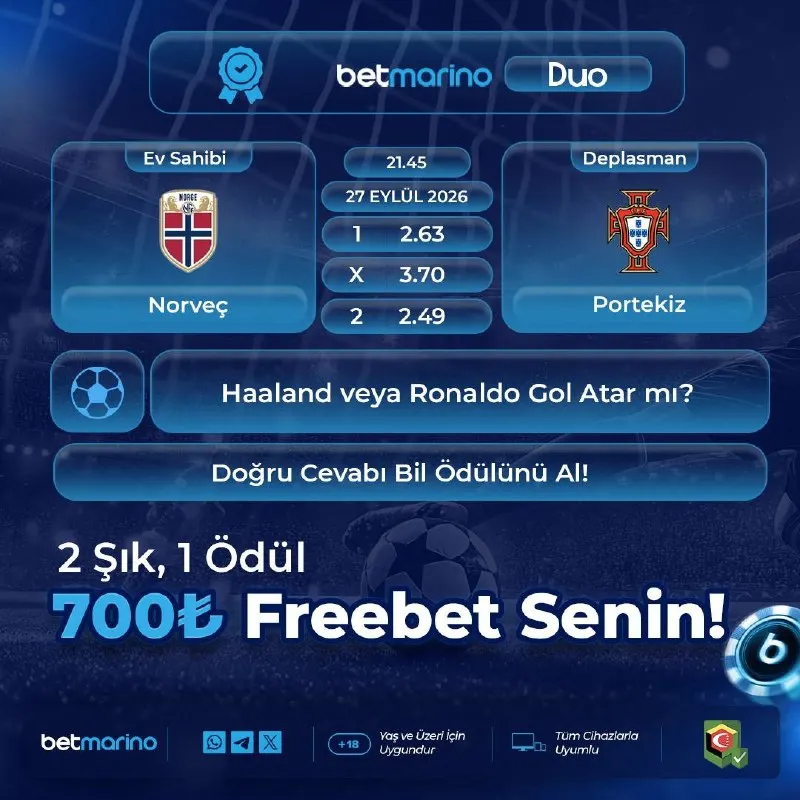 7️⃣0️⃣0️⃣ 🔤🔤 🔤🔤🔤🔤🔤 Norveç 🆚 Portekiz Karşılaşmasında Haaland veya Ronaldo Gol Atar Mı? 🎁…
